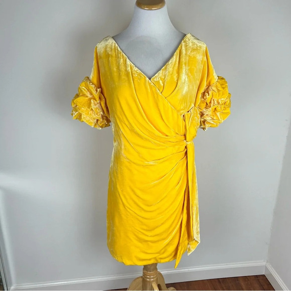 Free People x Fame & Partners Caroline Dress in Velvet Marigold size 10 - Picture 2 of 6